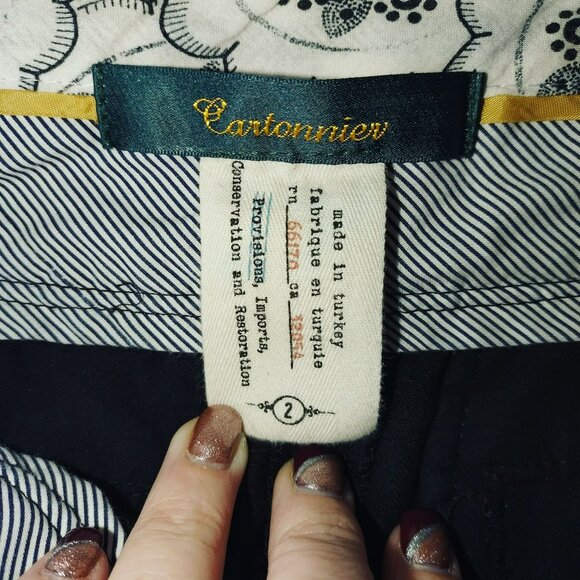 Cartonnier Anthropologie Womens Pants Size 2 Black Blue‎ Striped Corporate Goth - Picture 4 of 8